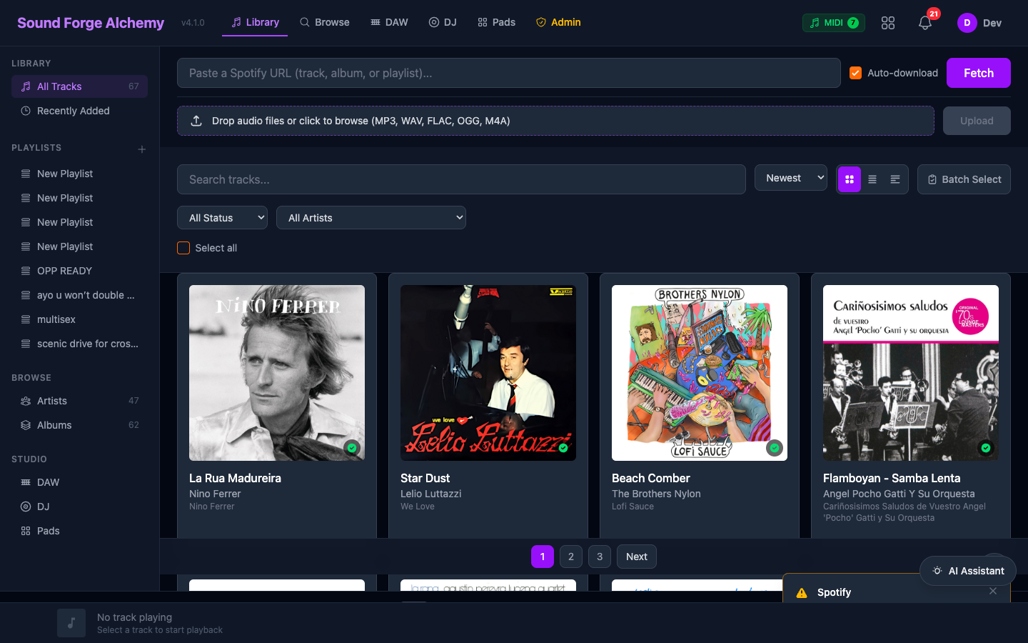 Sound Forge Alchemy - Main Dashboard